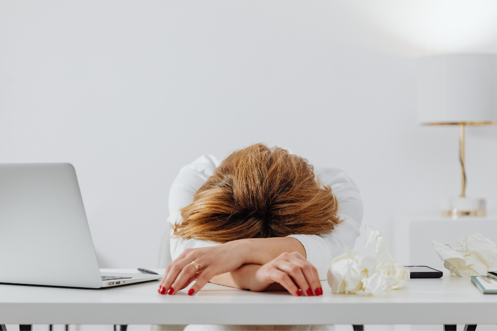 woman burnt out with fatigue